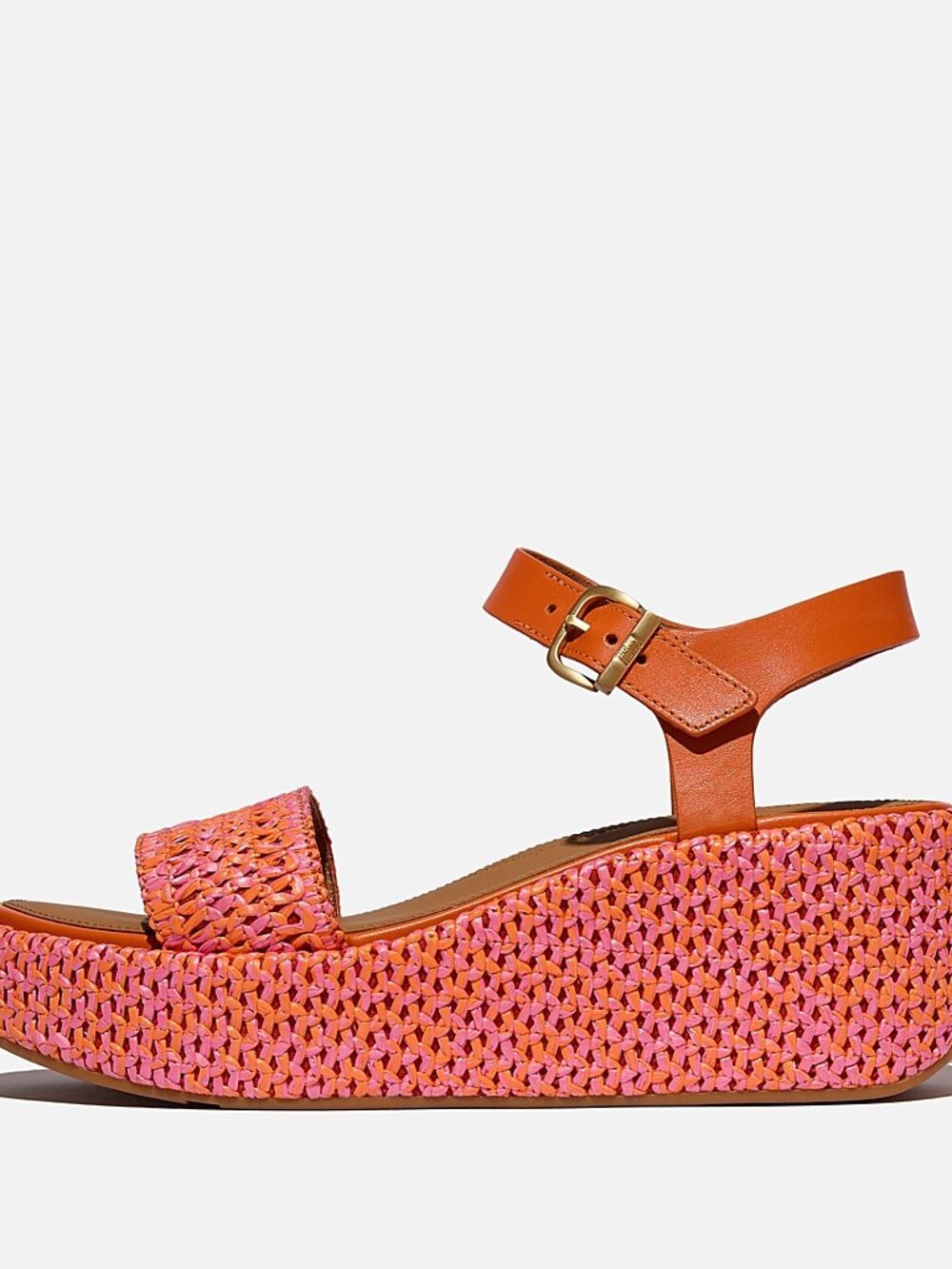 Fitflop PlatFForms Two-Tone Woven Wedge Ankle-Strap Sandals Pink/Orange Size 8